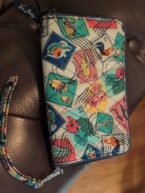 Vera Bradley Multicolor Floral Stamp Print Wristlet - Teal, Pink, Yellow, Navy